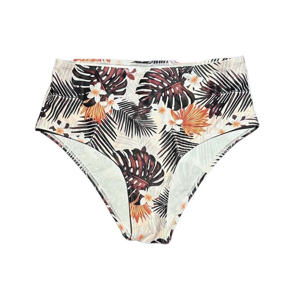 Cheeky High-Waisted Swim Bottoms Size M Hawaiian Floral Print